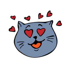 Cat with loving eyes and many hearts around