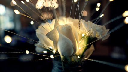 Close up of white roses lit up © Indie Cutting Room