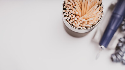 Cosmetics and accessories for manicure or pedicure isolated on white. Manicure background. Copy space.