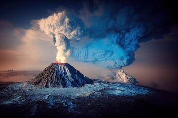 An illustration of the blue volcano in Indonesia, Kawah Ijen Volcano, Sulfuric Gas.