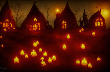 Fototapeta na wymiar Halloween background. Spooky pumpkin. Halloween design with copyspace