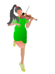 a woman playing violin on the white