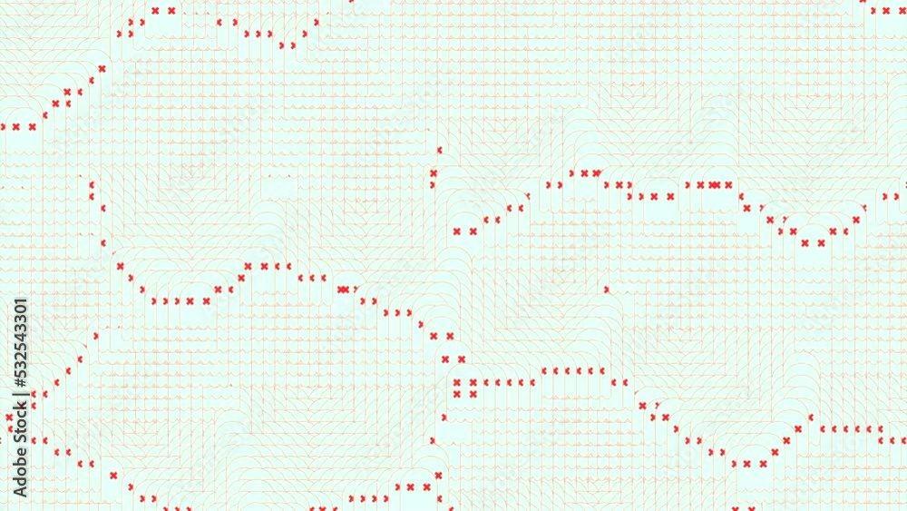 Poster spinning retro surface with tiny shimmering squares. design. rotating bended red lines of pixels on 