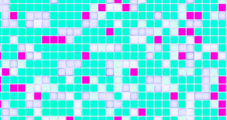 Texture of the squares. Blue, purple, white cell background. colored blocks. Colorful abstract illustration in game style.
