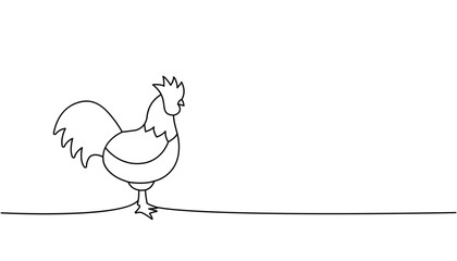 Rooster one line continuous drawing. Rooster symbol. Farm bird continuous one line illustration. Vector minimalist linear illustration.