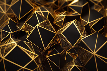Black luxury gold metallic background, Abstract geometric premium design backdrop. 3D illustration.