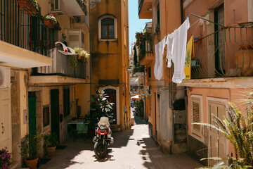 View of picturesque street in old town of Taormina, Sicily