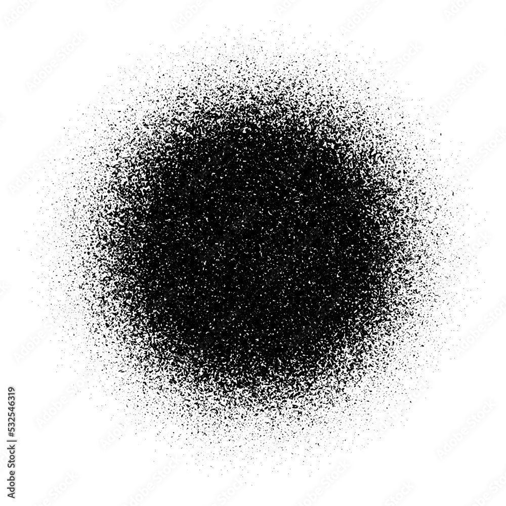 Poster Circle grain texture. Radial faded noise gradient. Round grunge shape. Speckles and particles textured background. Dotted print wallpaper. Vector