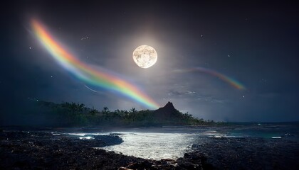 An illustration of a moonbow seen in Hawaii also known as a Lunar Rainbow or Moon Rays.