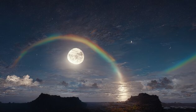 An illustration of a moonbow seen in Hawaii also known as a Lunar Rainbow or Moon Rays.