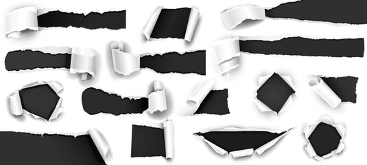 Collection black paper isolated on white. Vector - obrazy, fototapety, plakaty