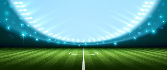 Realistic football arena with spotlights. Vector © Maksim Pasko