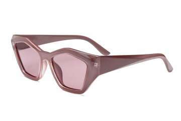 Side view photo of pink colored polarized sunglasses for ecommerce isolated on white background