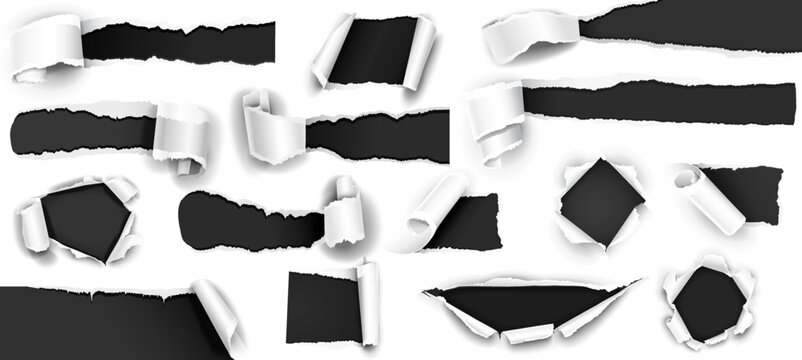 Collection black paper isolated on white. Vector