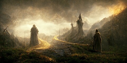 An illustration of a Istar (Wizard) protecting a path from evil. - obrazy, fototapety, plakaty