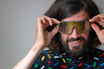 Young man wearing sunglasses in studio