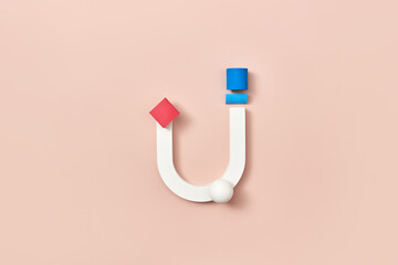 White arch with red and blue elements.