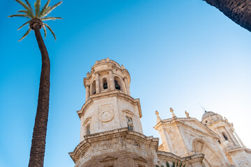 Towers and the facade of the Holy Cathedral Church in the city of Cadiz. Andalusia © unai