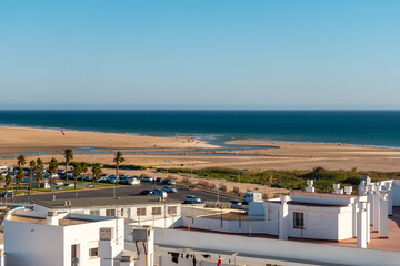 Fototapeta na wymiar View of the Bateles beach from the Torre de Guzman in Conil de la Frontera, Cadiz. Andalusia