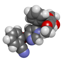 Azoxystrobin fungicide molecule, 3D rendering.