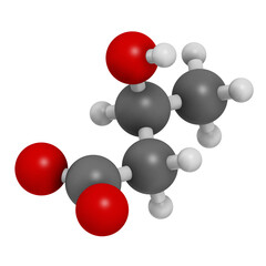 Beta-hydroxybutyric acid (beta-hydroxybutyrate) molecule, 3D rendering.