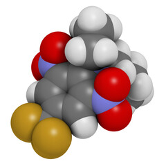Benfluralin herbicide molecule, 3D rendering.