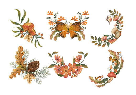 Autumn Fall Leaves Leaf and Flowers Clipart