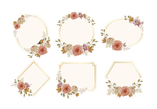 Floral Frames with Rustic Fall Autumn Flower Illustrations