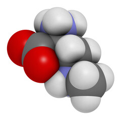 beta-Methylamino-L-alanine (BMAA) toxic amino acid molecule. Produced by cyanobacteria, 3D rendering.