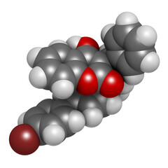 Bromadiolone rodenticide molecule (vitamin K antagonist), 3D rendering.