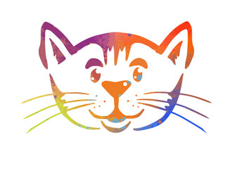 happy kitten. Cheerful colored face of a cat. Vector illustration