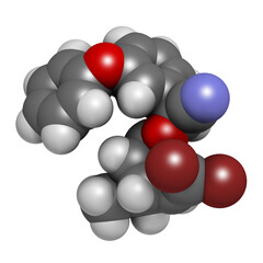 Deltamethrin insecticide molecule (synthetic pyrethroid), 3D rendering.