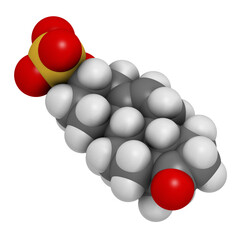Dehydroepiandrosterone sulfate (DHEA-S) natural hormone molecule, 3D rendering.