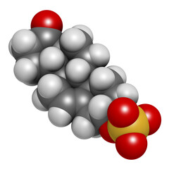Dehydroepiandrosterone sulfate (DHEA-S) natural hormone molecule, 3D rendering.