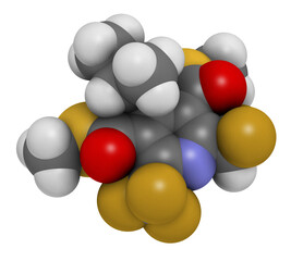 Dithiopyr preemergent herbicide molecule, 3D rendering.