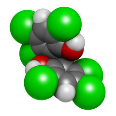 Hexachlorophene disinfectant molecule, 3D rendering.