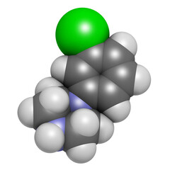 Meta-chlorophenylpiperazine (mCPP) psychoactive drug molecule, 3D rendering.