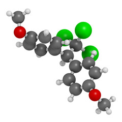 Methoxychlor pesticide molecule, 3D rendering.