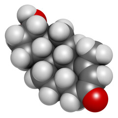 Metenolone anabolic steroid molecule. Used (banned) in sports doping, 3D rendering.