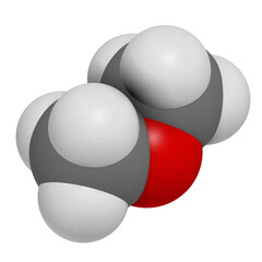 Dimethyl ether (methoxymethane, DME) molecule, 3D rendering.