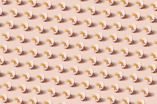 Fototapeta Horizontal wallpaper with repeated baby soothers.