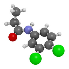 Propanil herbicide molecule, 3D rendering.