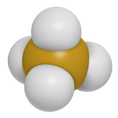 Silane (SiH4) molecule, 3D rendering.