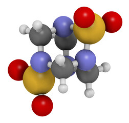 Tetramethylenedisulfotetramine (TETS) rodenticide molecule, 3D rendering.