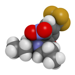 Trifluralin herbicide molecule, 3D rendering.