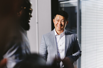 Small talk of office coworkers 