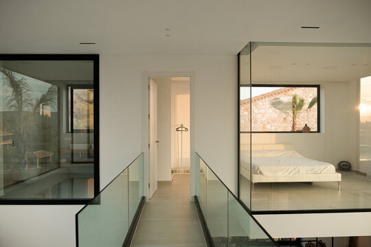 Interior of modern house with glass walls