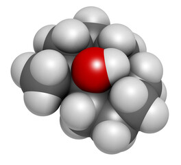 Geosmin earthy flavor molecule, 3D rendering. Responsible for the typical taste of beetroot. Atoms are represented as spheres with conventional color coding