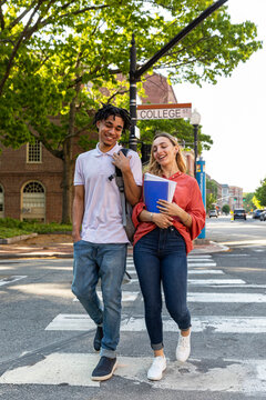 Handsome Gen Z Friends College Students on street 