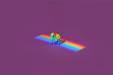 Male figures on rainbow reflection.